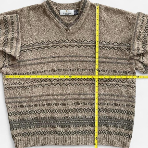 Vintage Bill Blass Tan Brown Knit Cotton Acrylic Chunky Grandpa V-Neck Sweater - Picture 4 of 5
